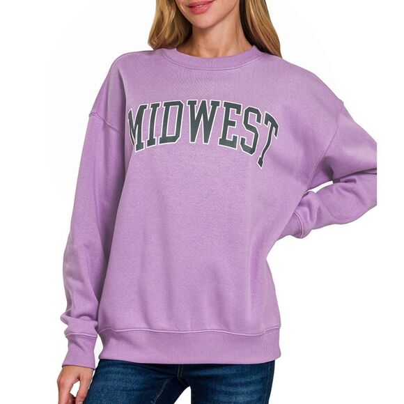 Zenana Outfitters Tops - #OT-4300MW MIDWEST" PRINTED FLEECE ROUND NECK SWEATSHIRTS Lavender